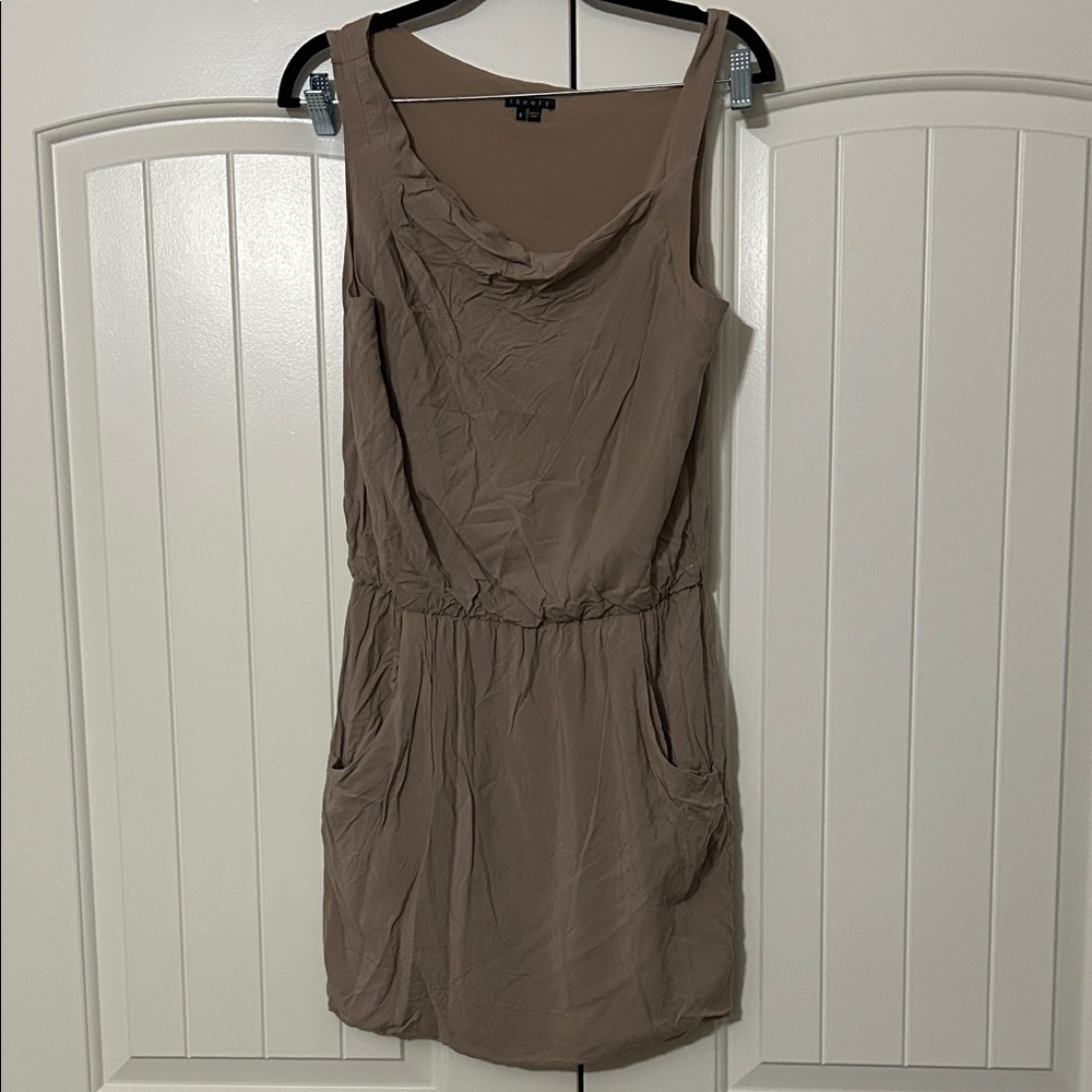 Theory Taupe Sleeveless Mini Dress